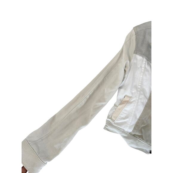 Triarchy Atelier Patchwork Denim Cream Colorblock Moto Denim Jacket Size Small - Picture 3 of 11